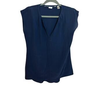 Max Studio Navy Blue Silk Shell Top